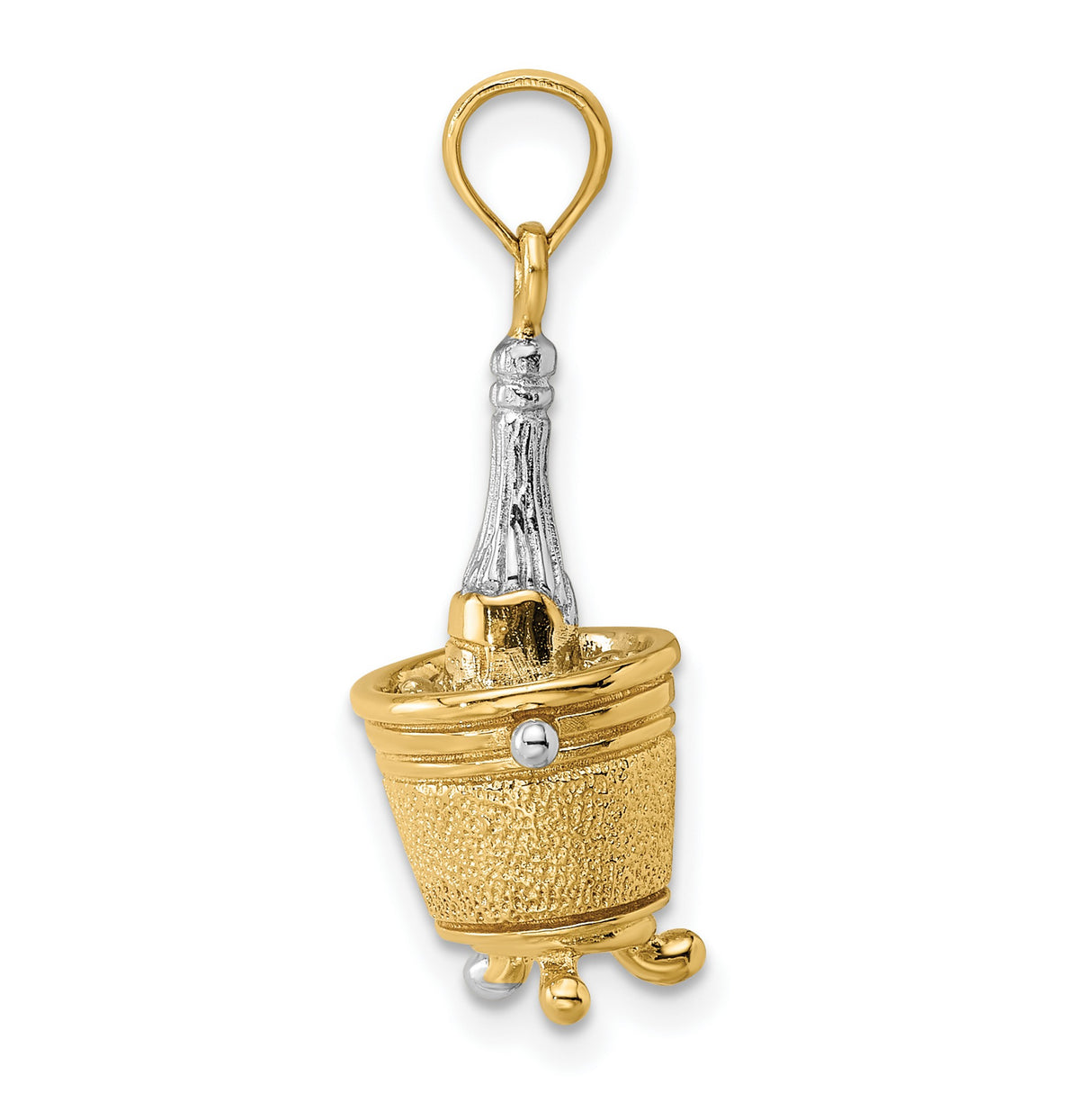 14k Multi-Tone Gold Champagne Bottle in Ice Bucket Pendant, 3D Celebration Charm