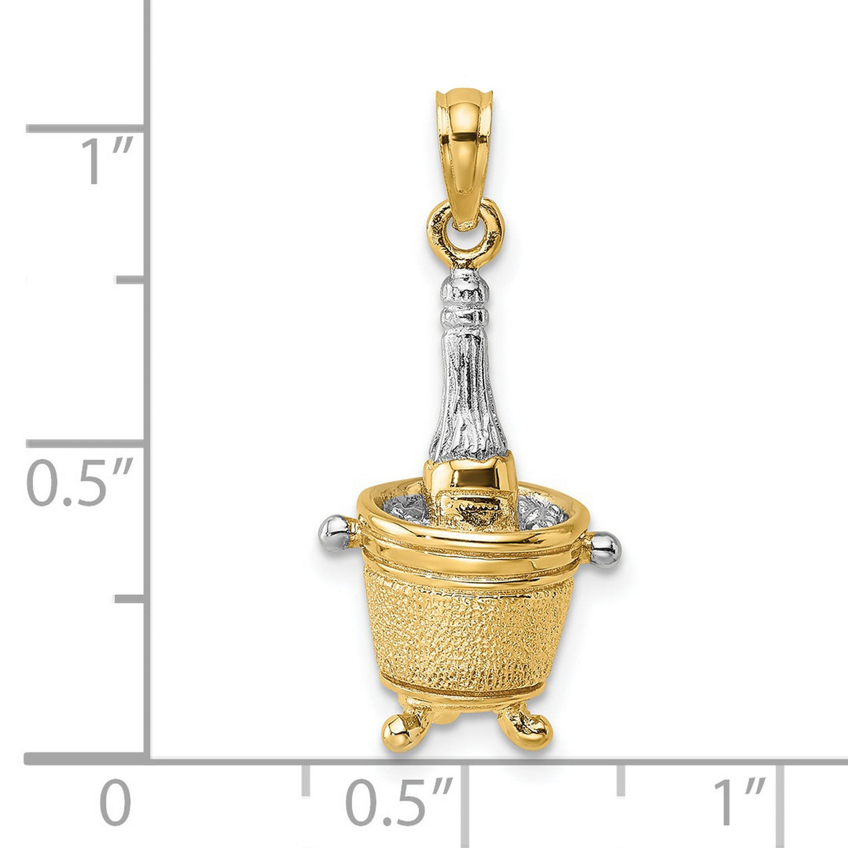 14k Multi-Tone Gold Champagne Bottle in Ice Bucket Pendant, 3D Celebration Charm