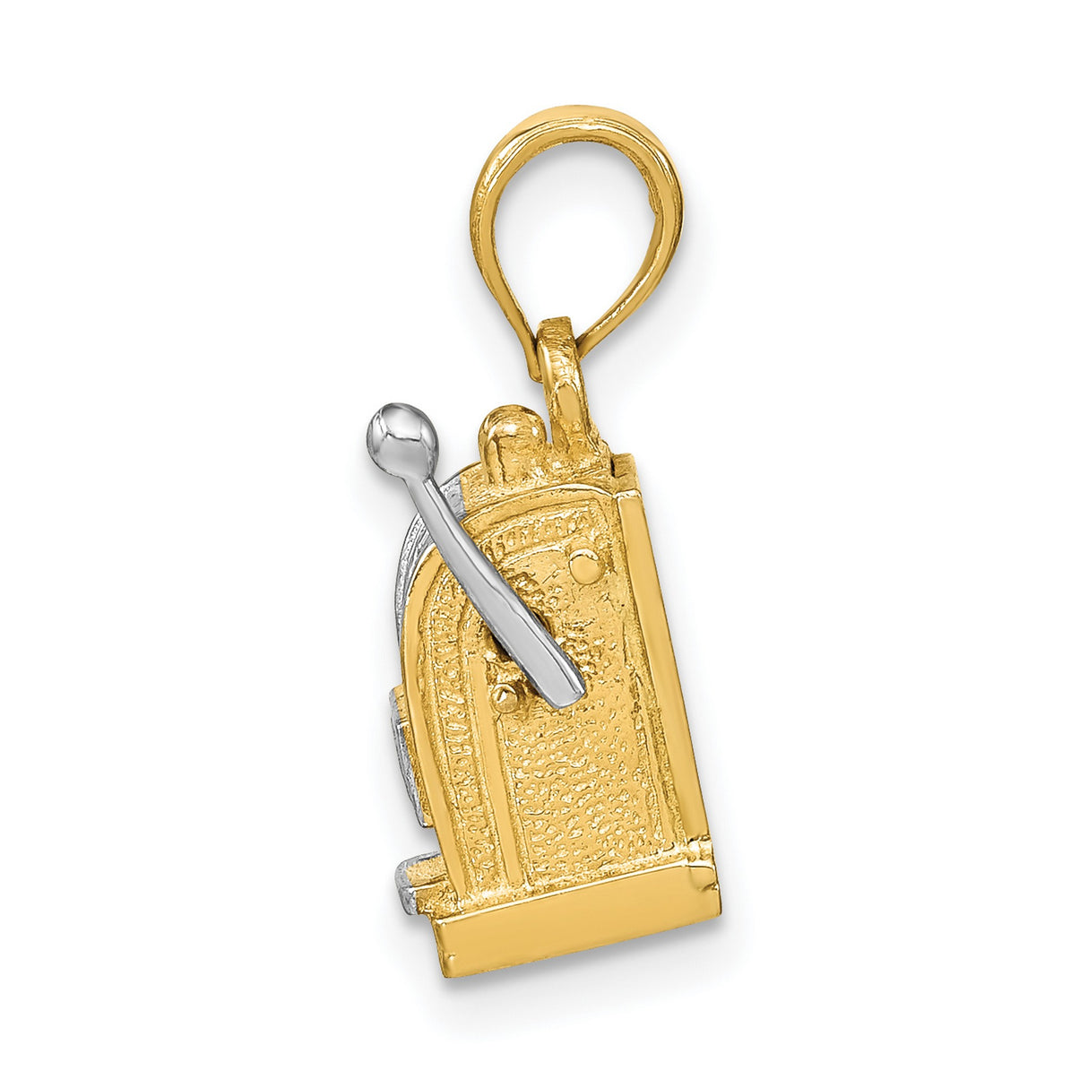 14k Multi-Tone Gold Slot Machine Pendant with Movable Handle, Triple Seven Design