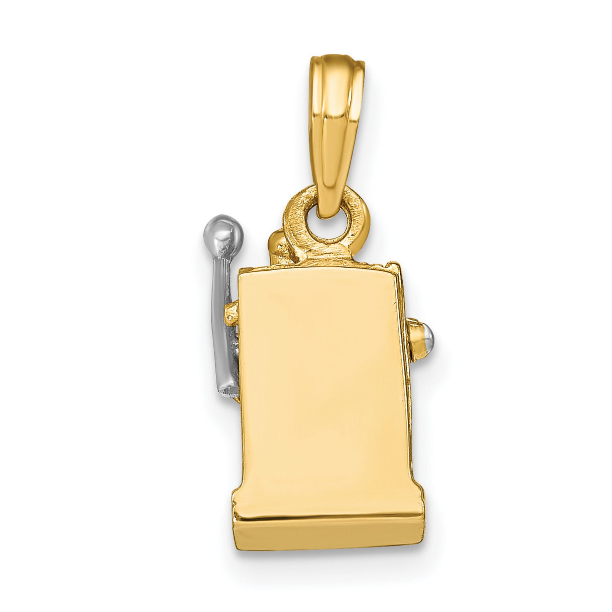 14k Multi-Tone Gold Slot Machine Pendant with Movable Handle, Triple Seven Design