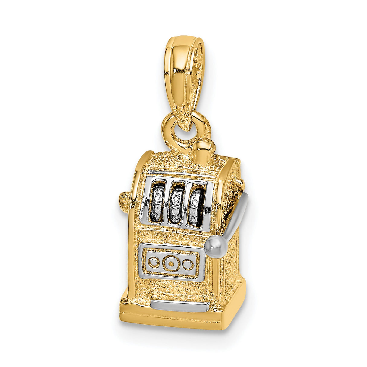 14k Multi-Tone Gold Slot Machine Pendant with Movable Handle, Triple Seven Design