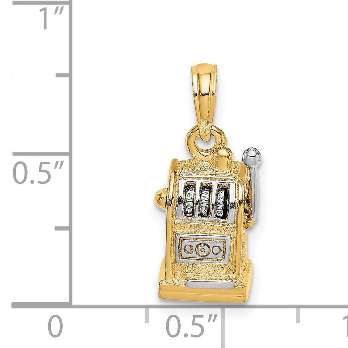 14k Multi-Tone Gold Slot Machine Pendant with Movable Handle, Triple Seven Design