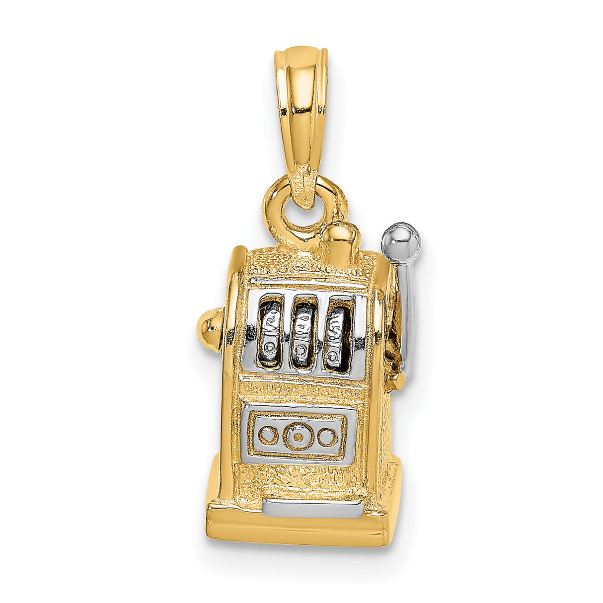 14k Multi-Tone Gold Slot Machine Pendant with Movable Handle, Triple Seven Design