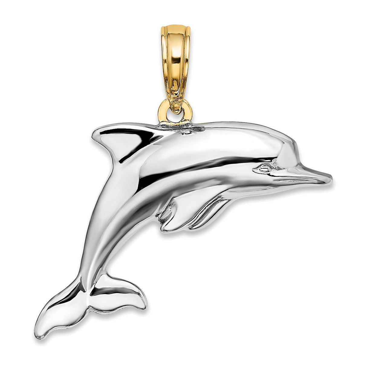 14k Multi-Tone Gold Dolphin Pendant, Sleek Ocean Theme Marine Life Charm for Women or Teens