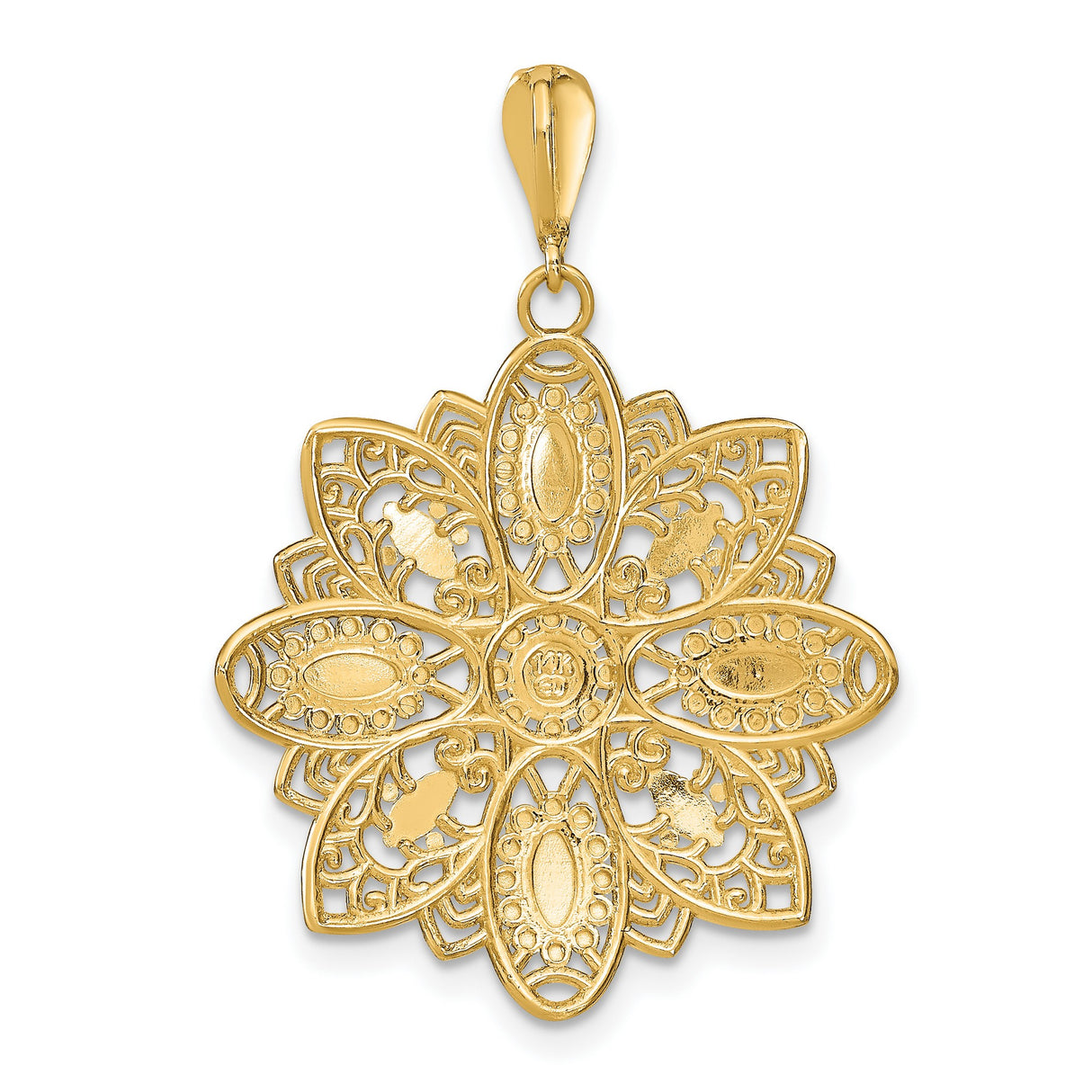 14k Two-Tone Gold Flower Pendant with Filigree Petal Design for Women