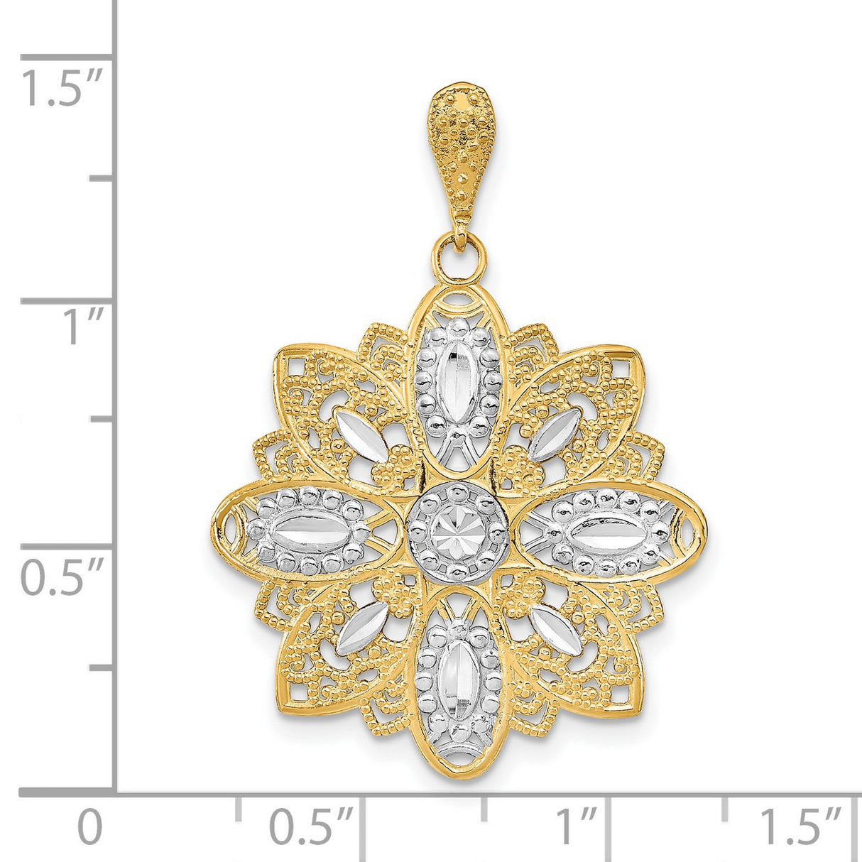 14k Two-Tone Gold Flower Pendant with Filigree Petal Design for Women