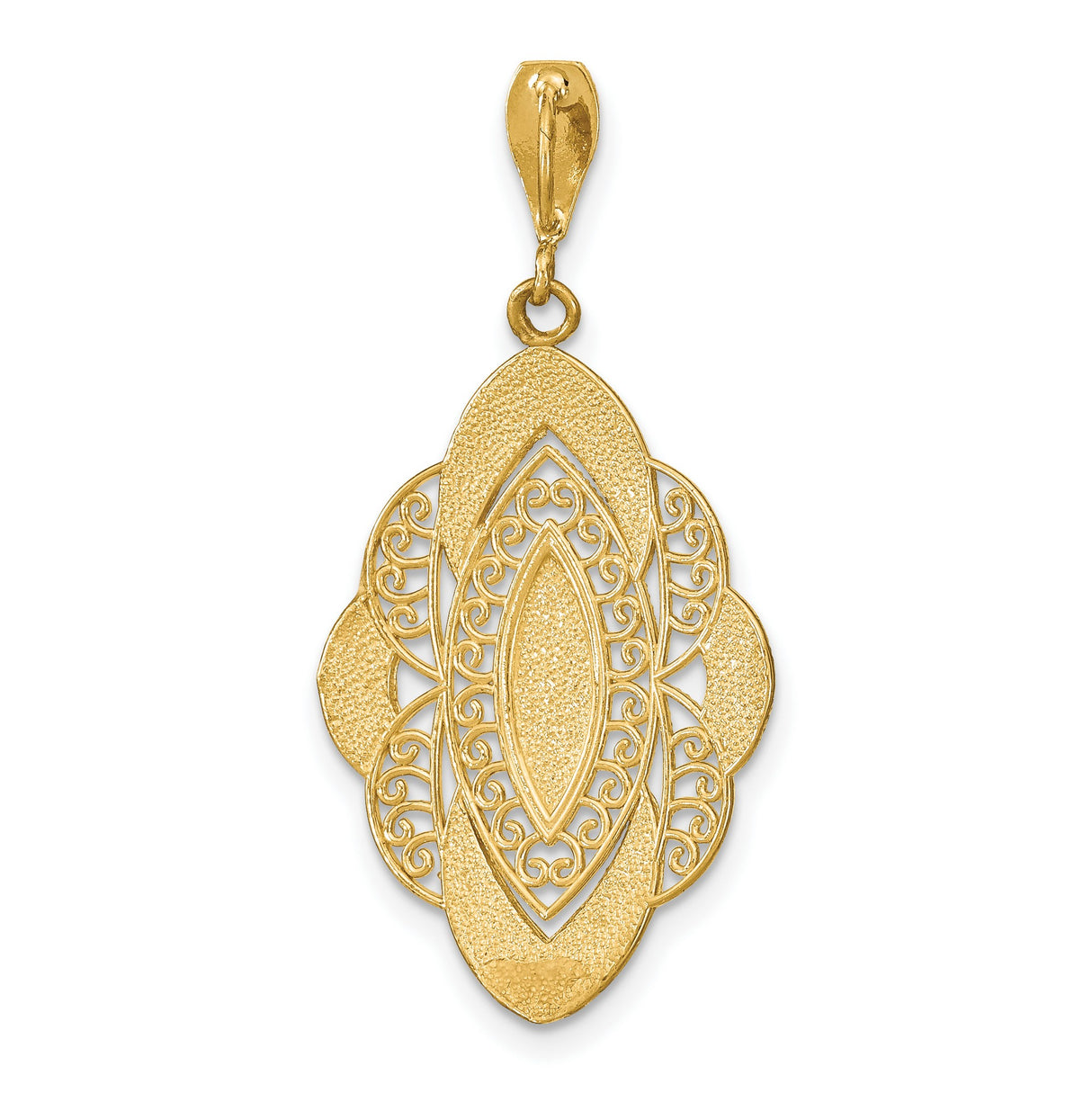 14k Multi-Tone Gold Pendant with Ornate Rhodium Accents, Filigree, Vintage Baroque Design