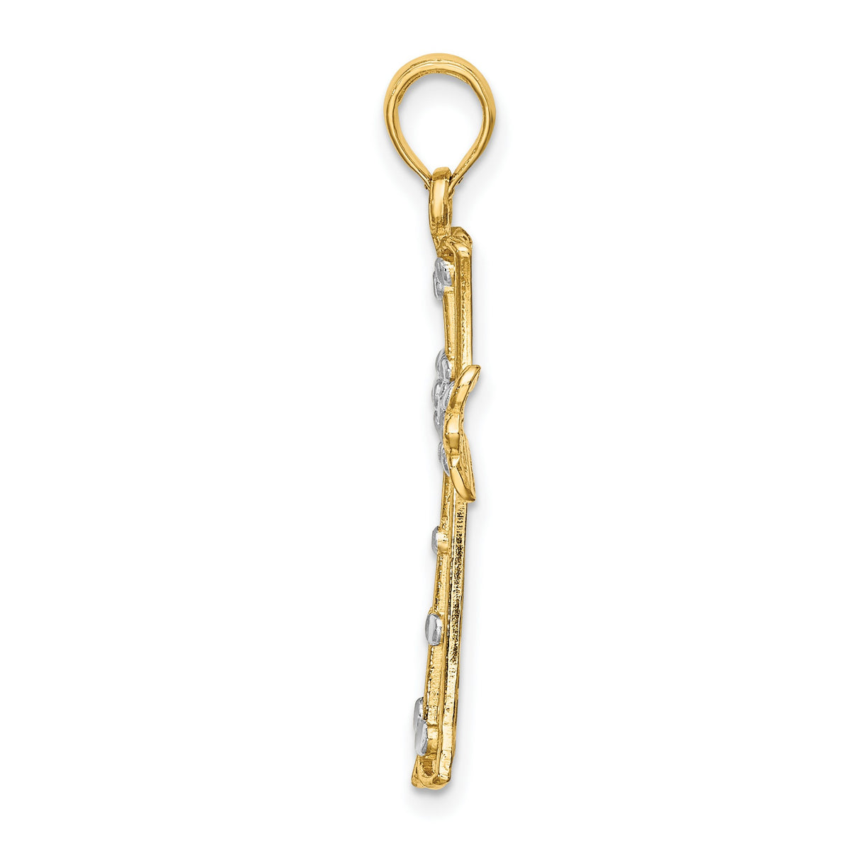 14k Two-Tone Gold Cross Pendant with Openwork Floral Design and Silver Accents