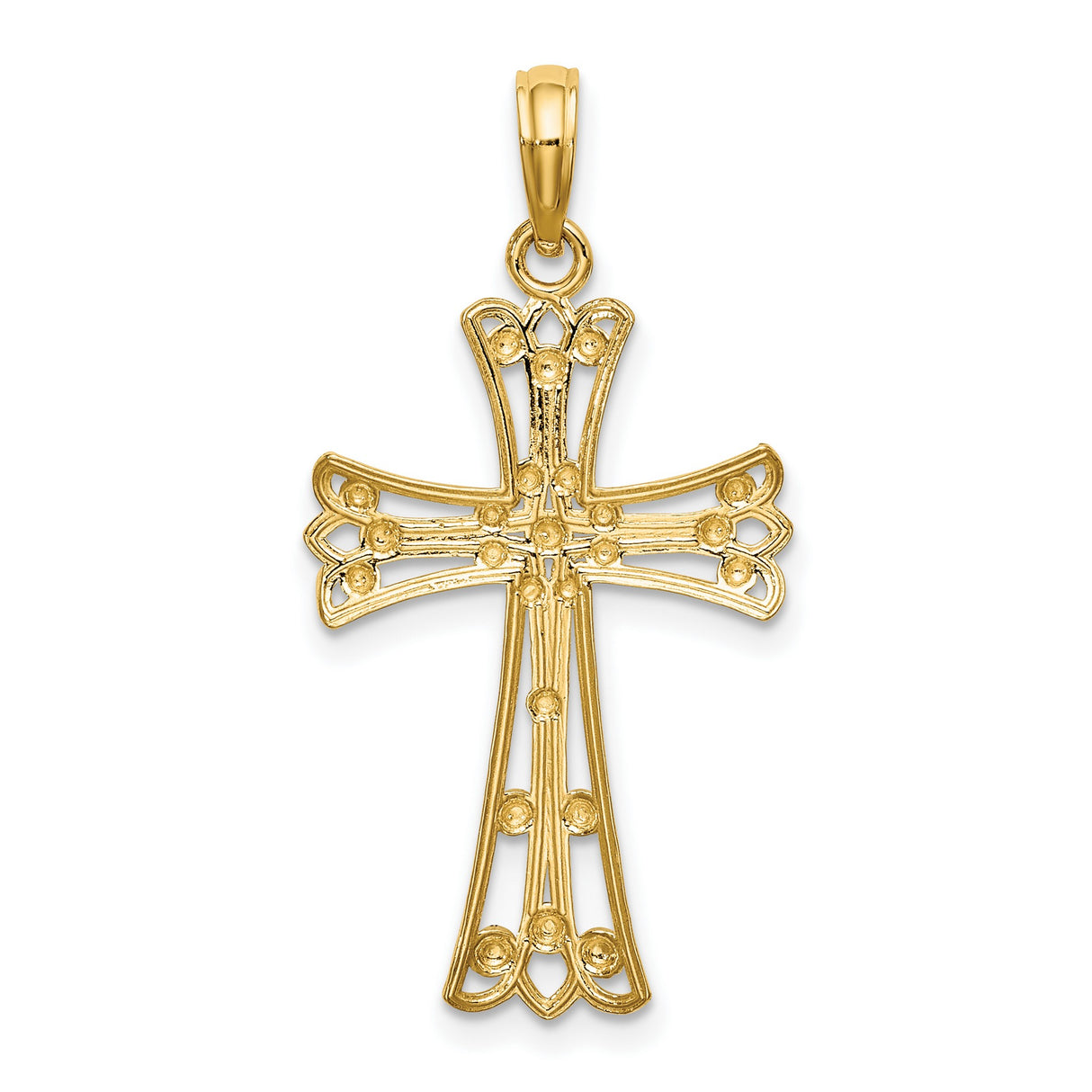 14k Two-Tone Gold Cross Pendant with Openwork Floral Design and Silver Accents