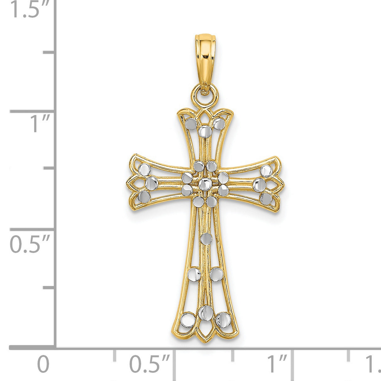 14k Two-Tone Gold Cross Pendant with Openwork Floral Design and Silver Accents