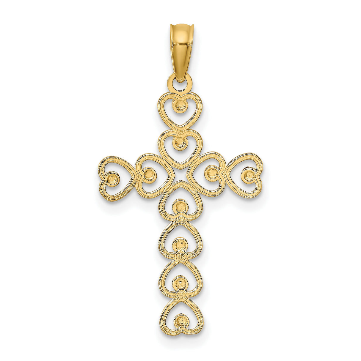 14k Multi-Tone Gold Cross Pendant with Two-Tone Heart and Silver Accents