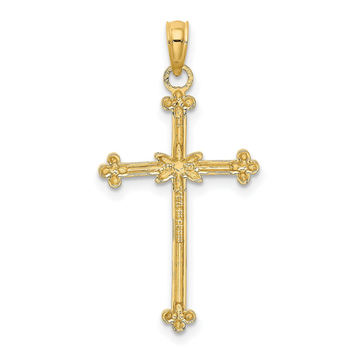 14k Yellow and White Gold Cross Pendant, Slim Polished Floral Design, Religious Jewelry for Men and Women