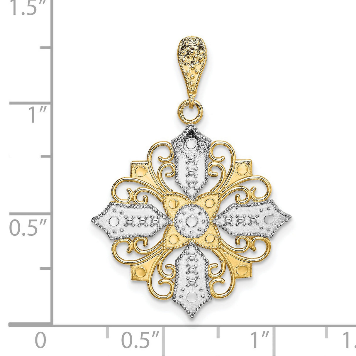 14k Multi-Tone Gold Filigree Cross Pendant, Ornate Christian Design for Women