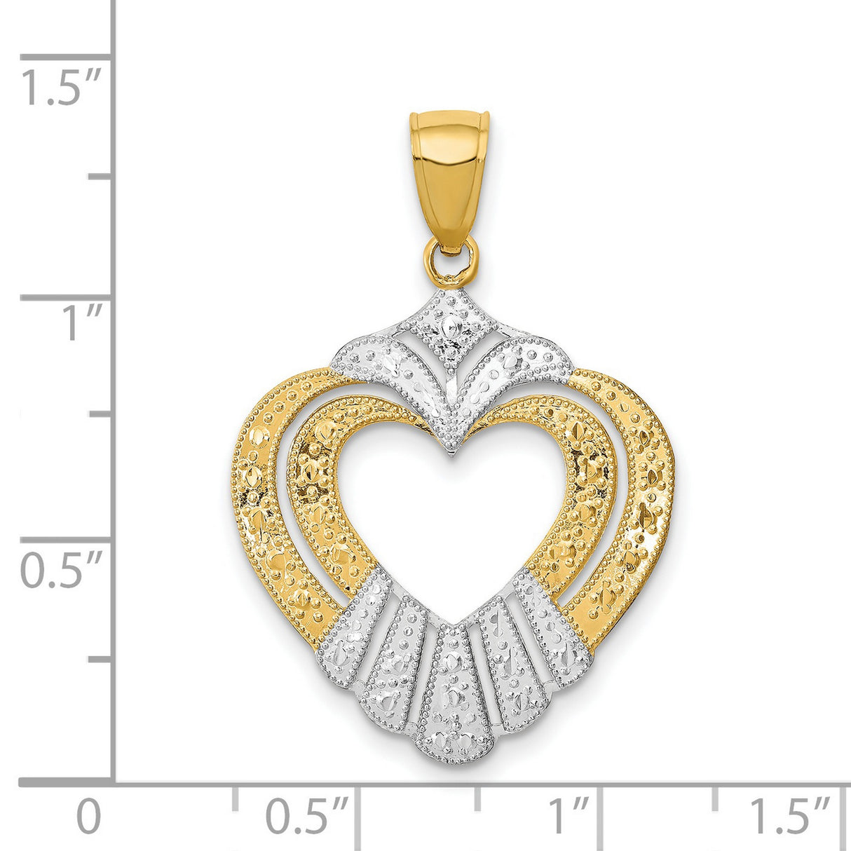 14k Two-Tone Gold Heart Claddagh Pendant, Celtic Design with Textured Detailing for Women