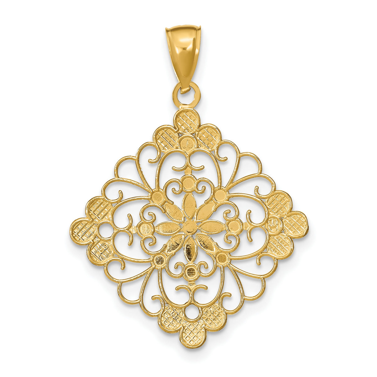 14k Two-Tone Gold Filigree Floral Pendant with Scrollwork Detail for Women