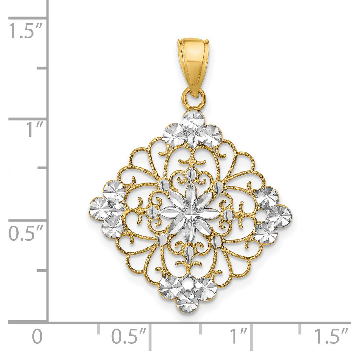 14k Two-Tone Gold Filigree Floral Pendant with Scrollwork Detail for Women