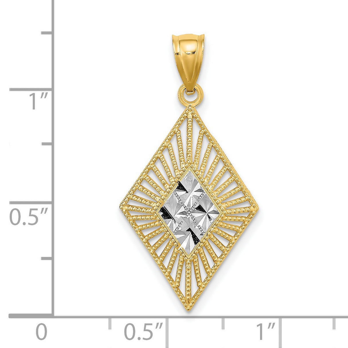 14k Multi-Tone Gold Pendant with Sunburst Design and Rhodium Detail
