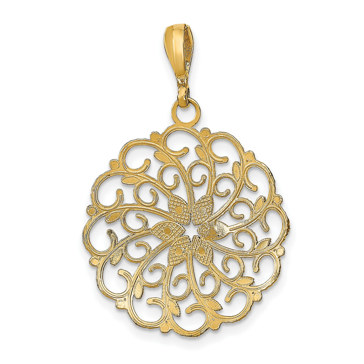 14k Multi-Tone Gold Floral Filigree Pendant, Two-Tone Openwork Design for Women