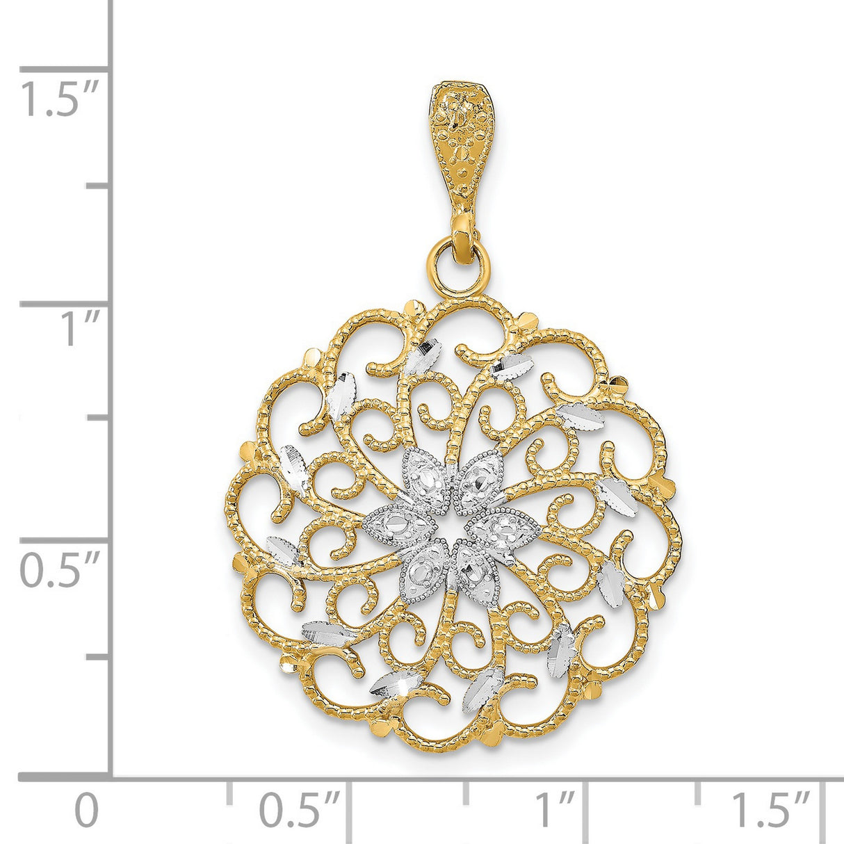 14k Multi-Tone Gold Floral Filigree Pendant, Two-Tone Openwork Design for Women