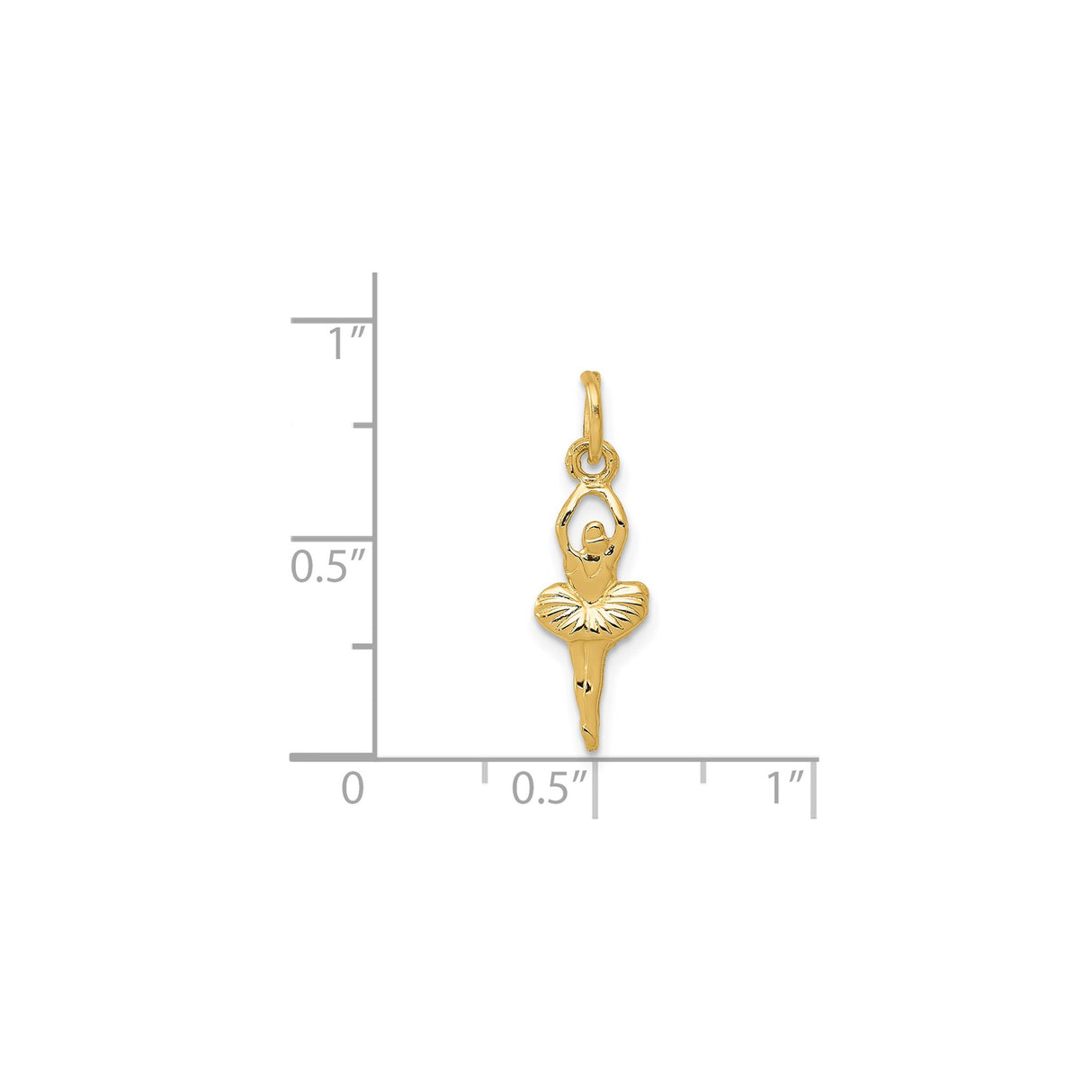 14k Yellow Gold Ballerina Pendant with Raised Arms and Tutu, Classic Ballet Dancer Charm for Women