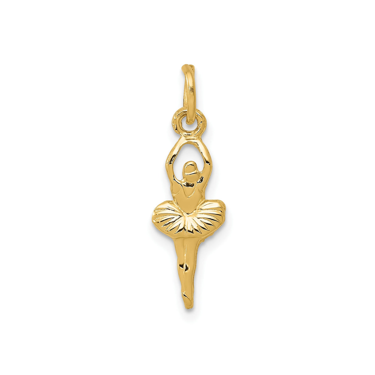 14k Yellow Gold Ballerina Pendant with Raised Arms and Tutu, Classic Ballet Dancer Charm for Women