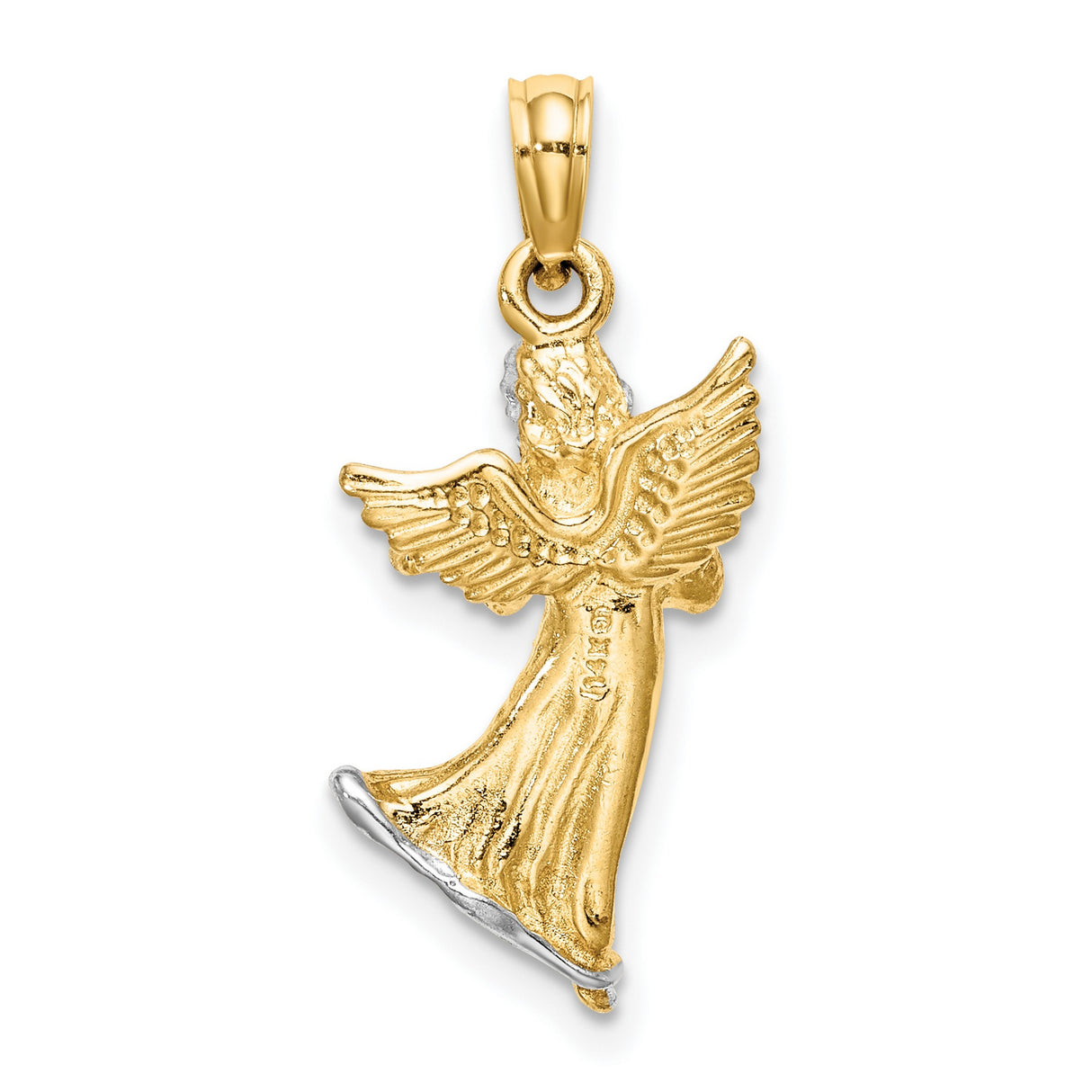 14k Multi-Tone Gold Angel Harp Pendant with Rhodium Accents, Religious Charm for Women