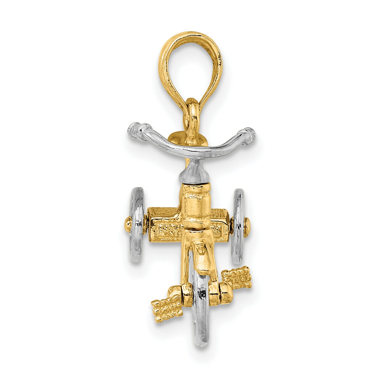 14k Two-Tone Gold Tricycle Pendant, Movable Miniature Bike Charm, Vintage Cycling Jewelry