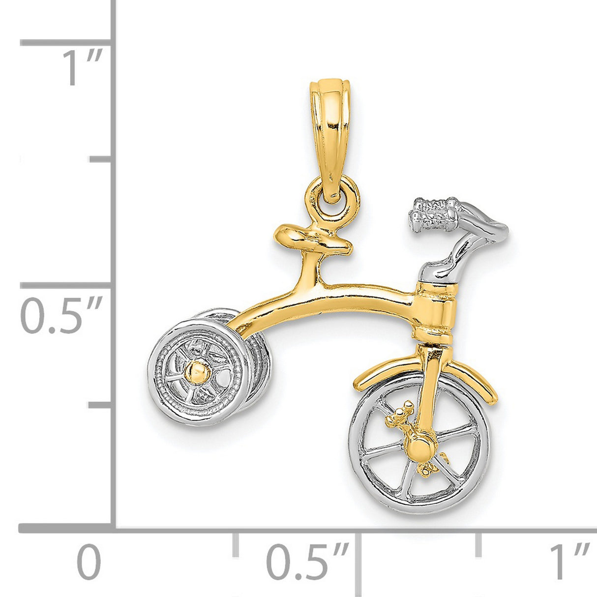 14k Two-Tone Gold Tricycle Pendant, Movable Miniature Bike Charm, Vintage Cycling Jewelry