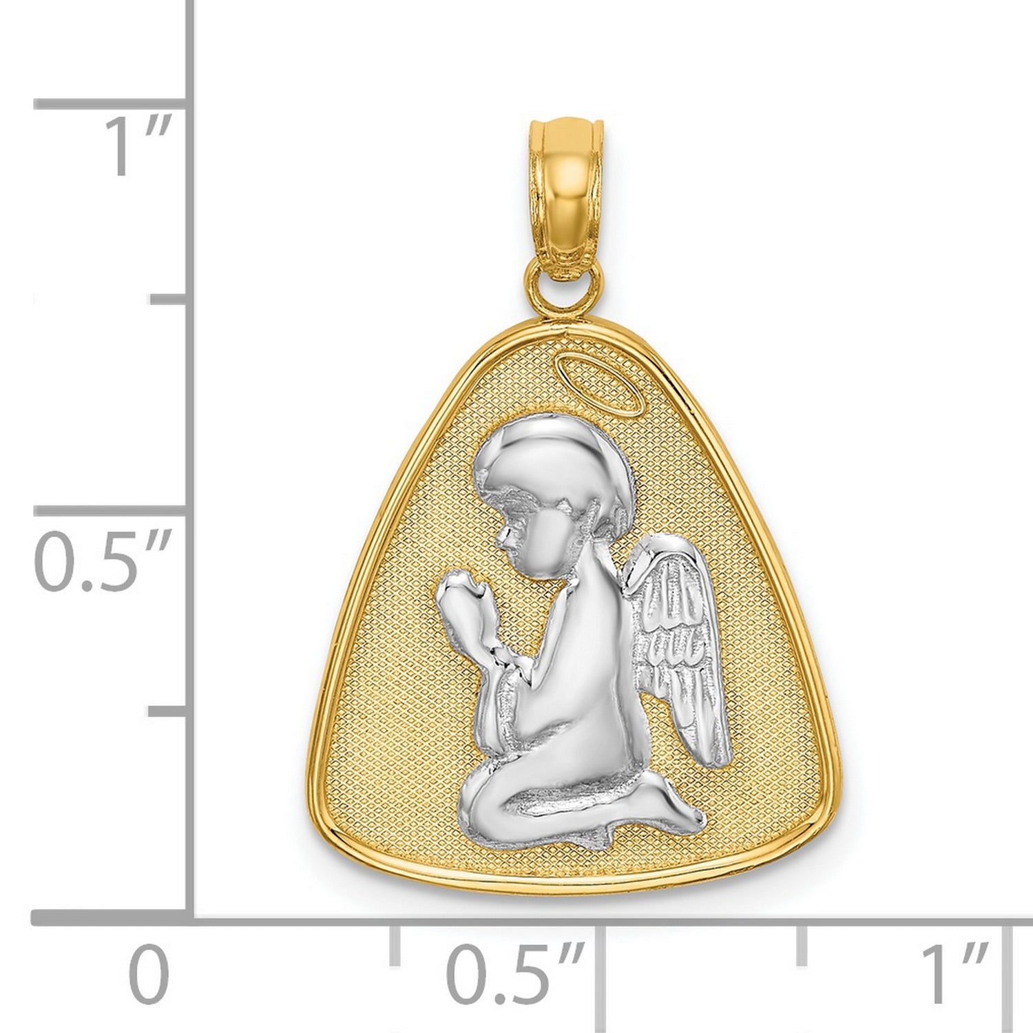 14k Multi-Tone Gold Angel Pendant with Halo and Wings, Praying Religious Charm for Women