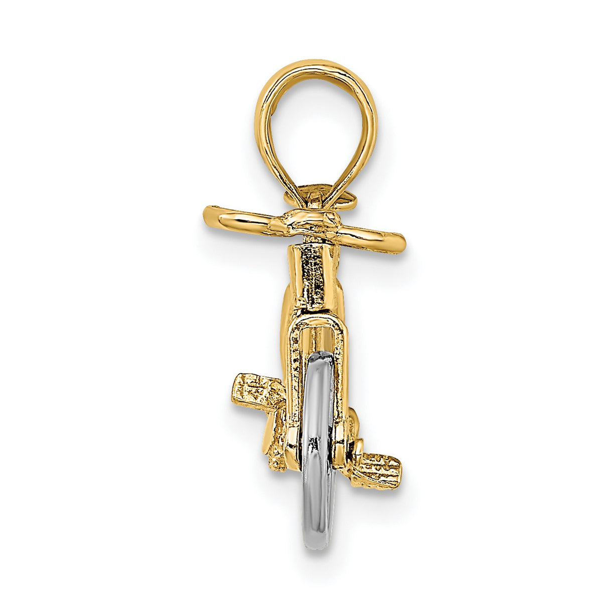 14k Two-Tone Gold Bicycle Pendant with Handlebars and Gears - Cycling Charm Jewelry