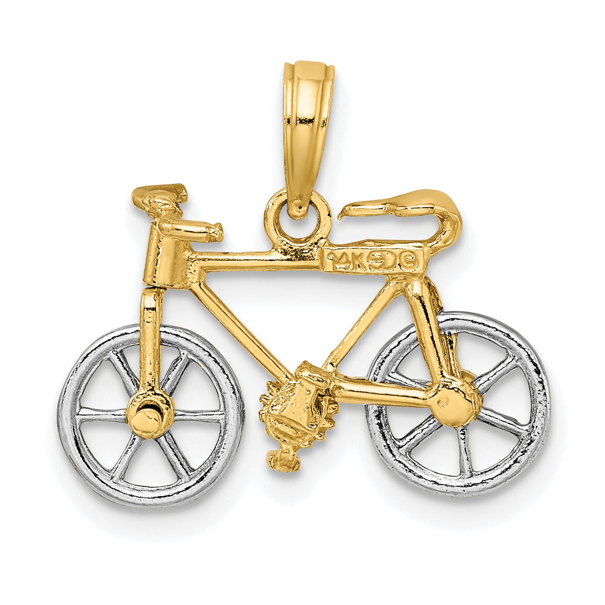 14k Two-Tone Gold Bicycle Pendant with Handlebars and Gears - Cycling Charm Jewelry