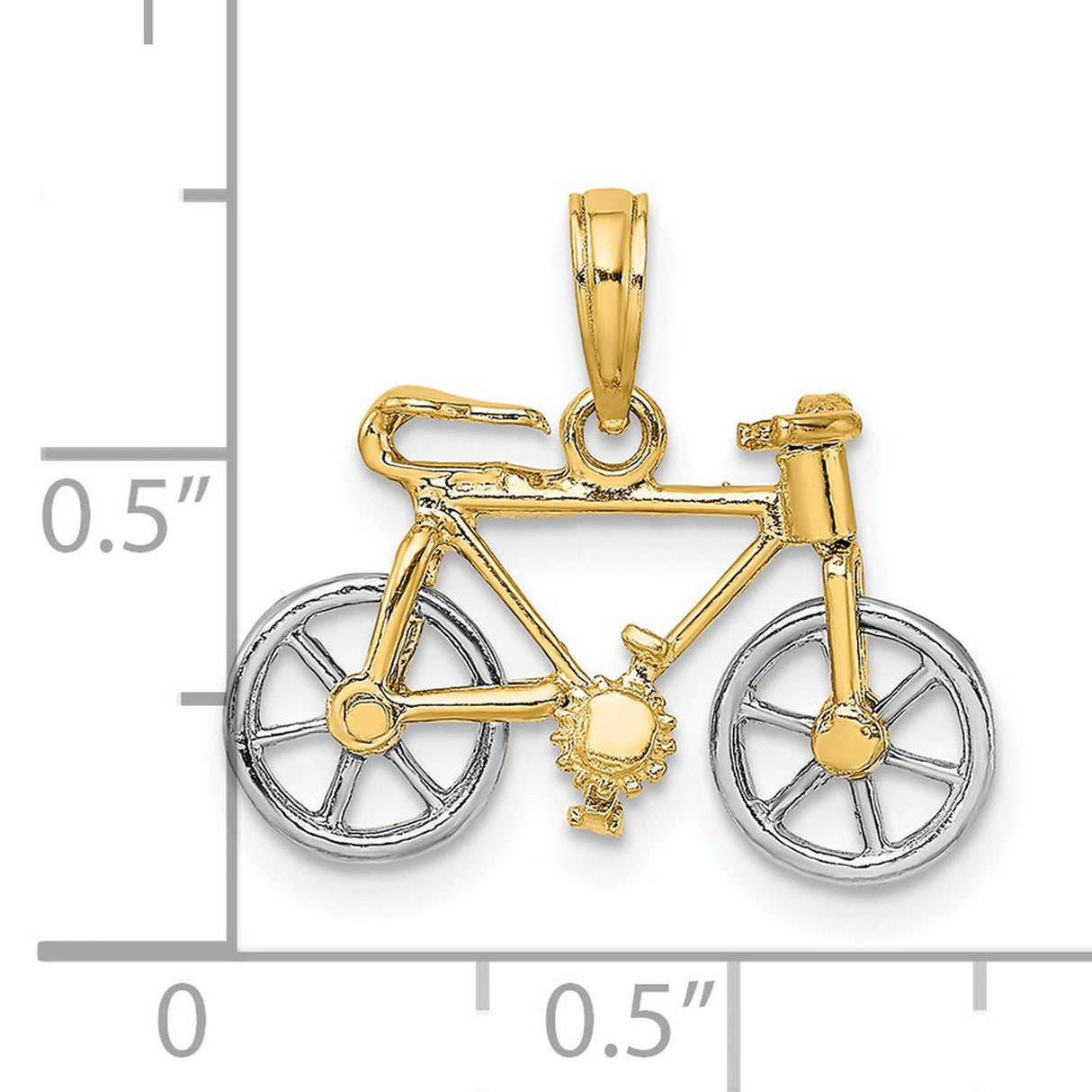14k Two-Tone Gold Bicycle Pendant with Handlebars and Gears - Cycling Charm Jewelry