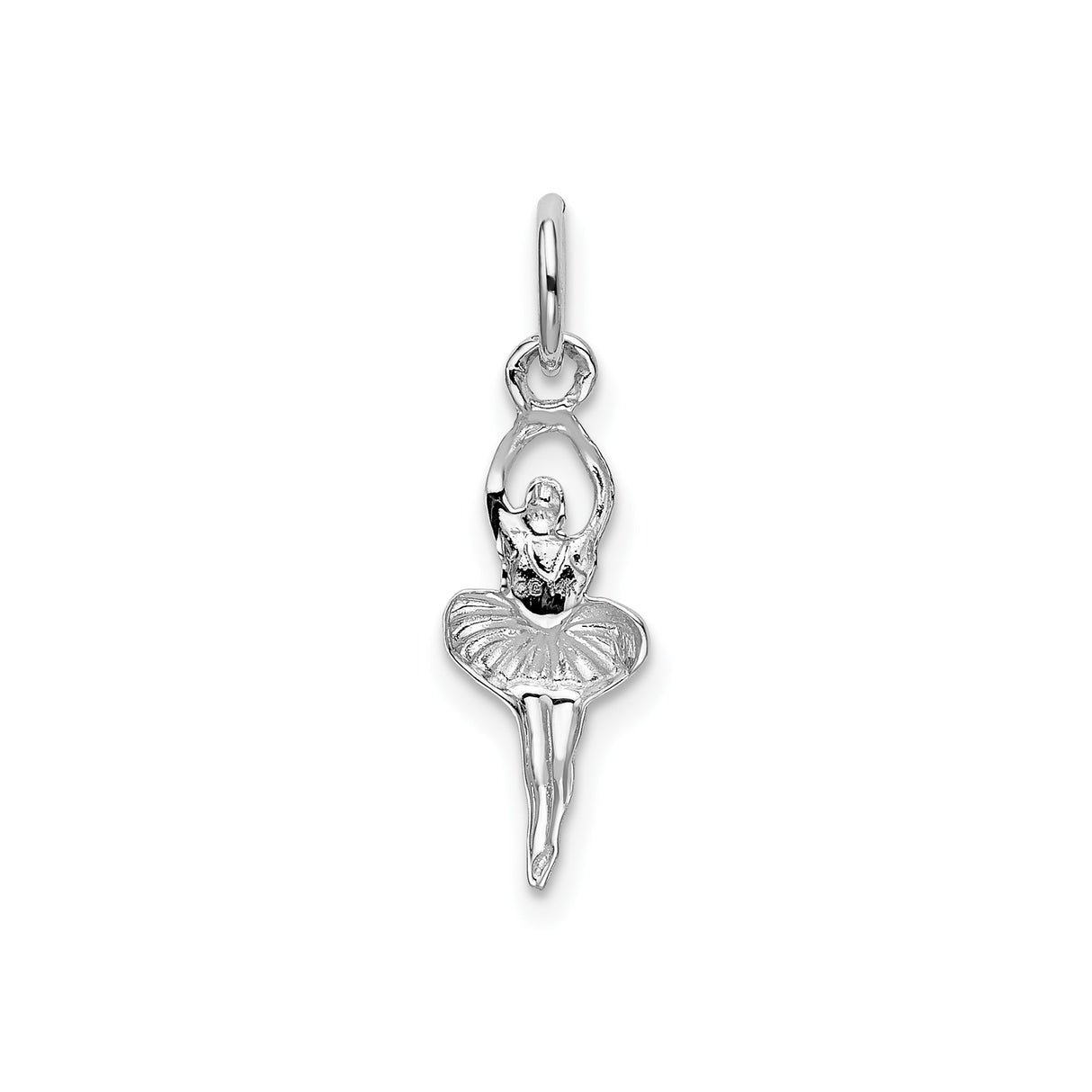 14k White Gold Ballerina Pendant with Arabesque Pose, Ballet Dance Charm for Women