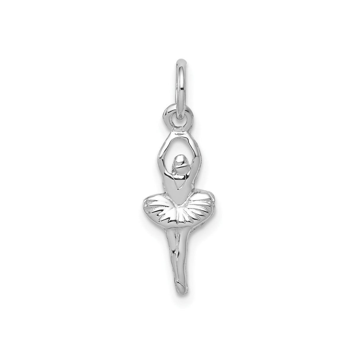 14k White Gold Ballerina Pendant with Arabesque Pose, Ballet Dance Charm for Women