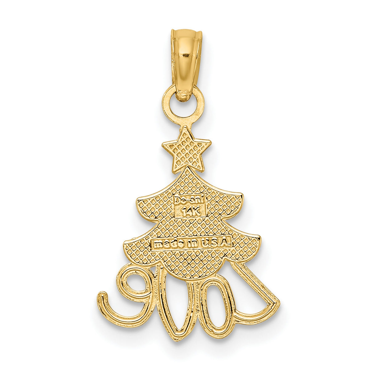 14k Multi-Tone Gold Christmas Tree Pendant with Star and Love Base, Holiday Charm for Women