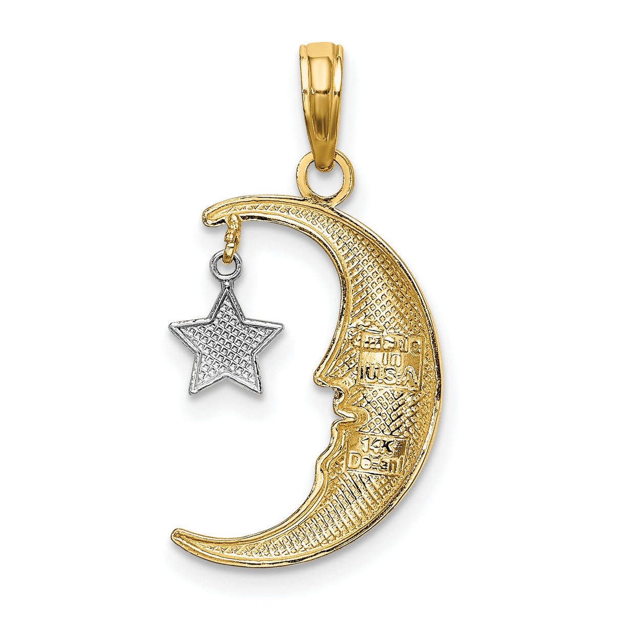 14k Two-Tone Gold Crescent Moon and Star Pendant, Celestial and Spiritual Jewelry for Women
