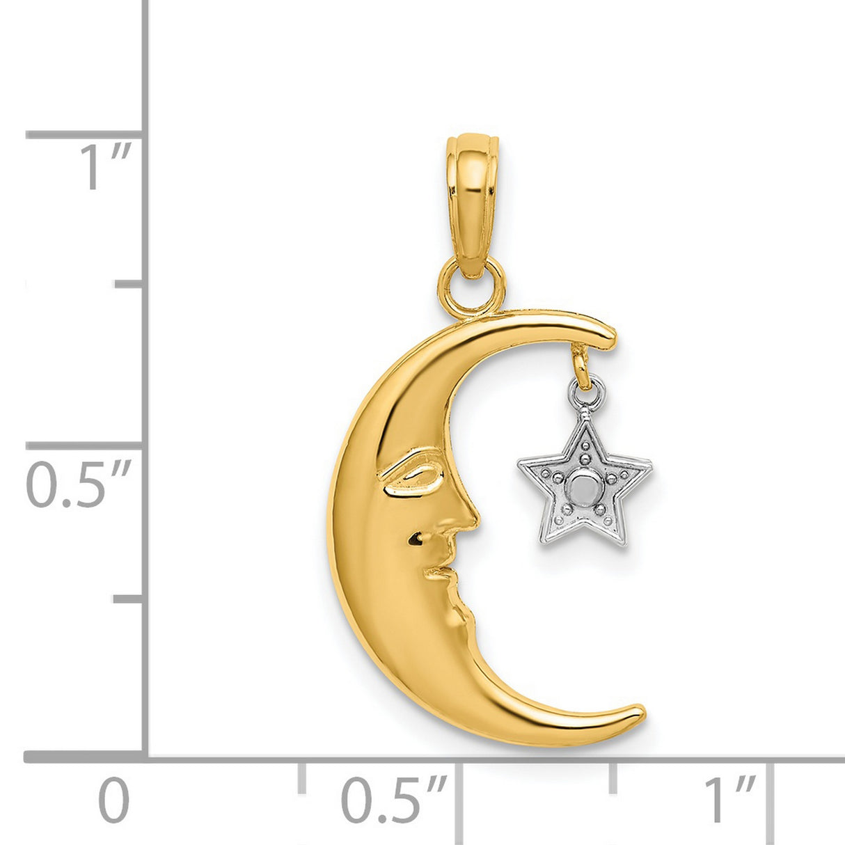 14k Two-Tone Gold Crescent Moon and Star Pendant, Celestial and Spiritual Jewelry for Women