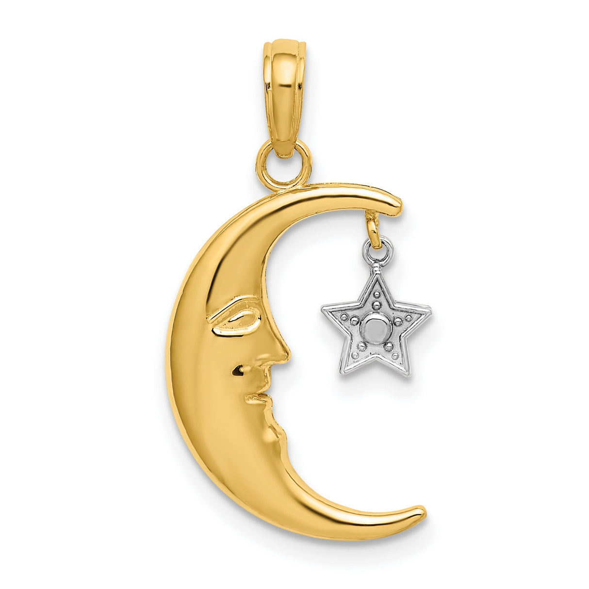 14k Two-Tone Gold Crescent Moon and Star Pendant, Celestial and Spiritual Jewelry for Women