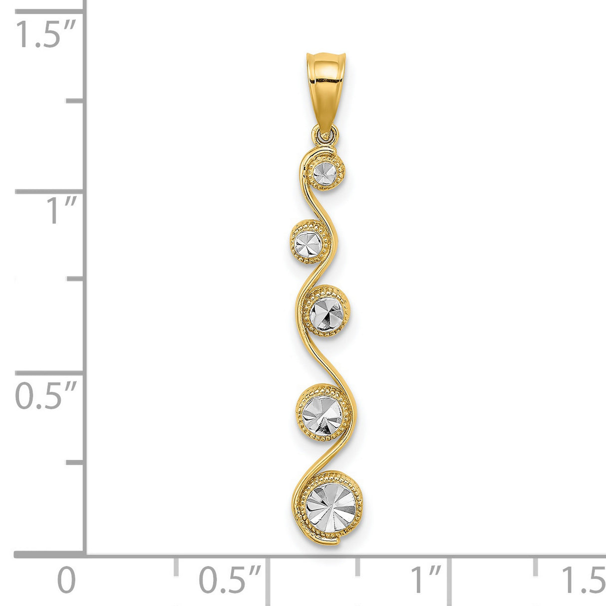 14k Multi-Tone Gold Pendant with Swirl Wave Design and Diamond Cut Circle Accents for Women