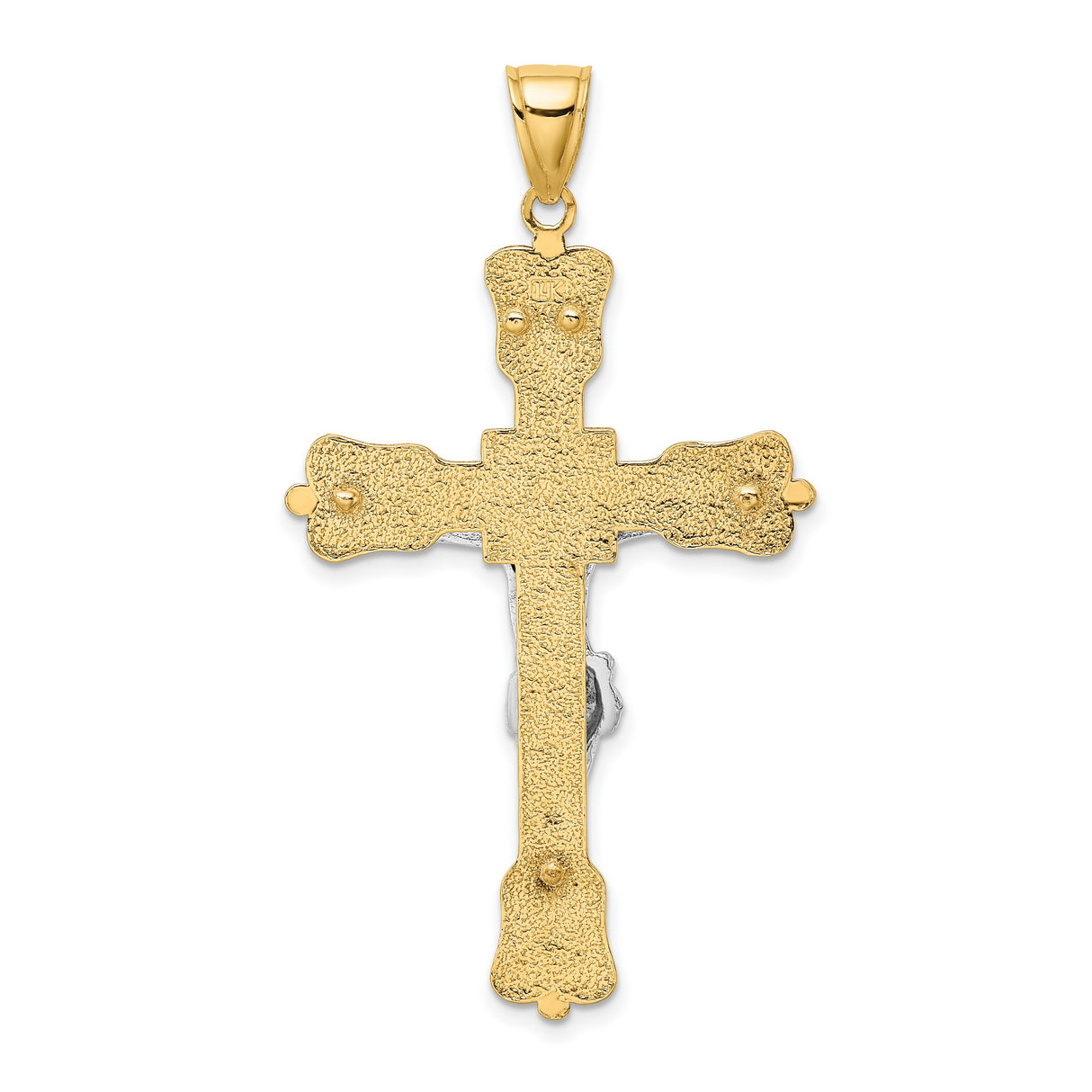 14k Two-Tone Gold Crucifix Pendant with Jesus on the Cross and INRI Engraving