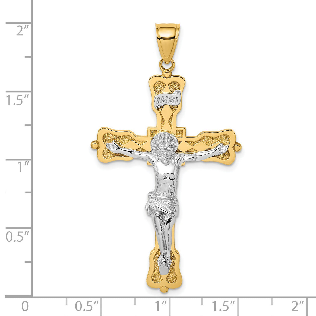 14k Two-Tone Gold Crucifix Pendant with Jesus on the Cross and INRI Engraving