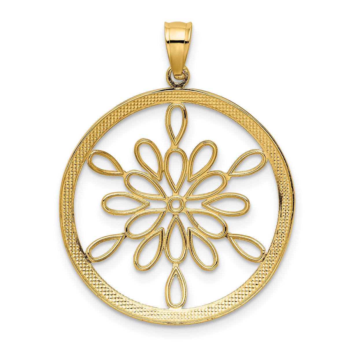 14k Two-Tone Gold Mandala Pendant with Floral Openwork Design for Women