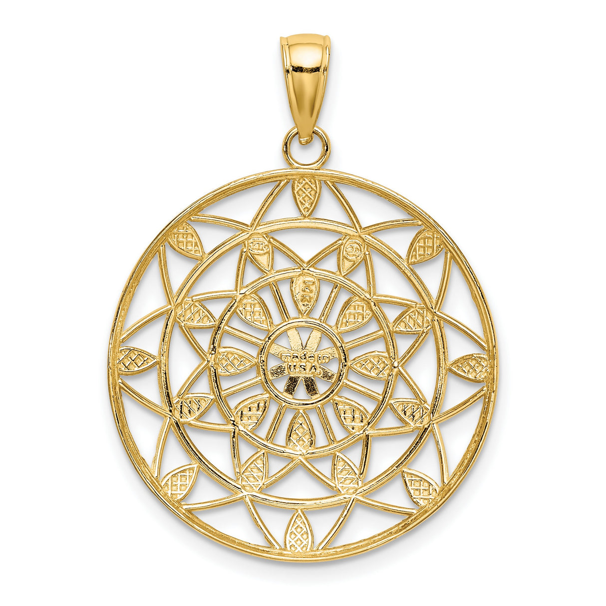 14k Multi-Tone Gold Mandala Pendant with Layered Geometric Openwork Design for Women
