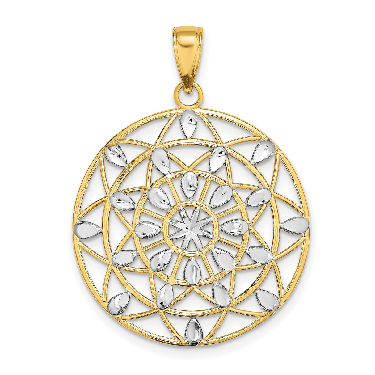 14k Multi-Tone Gold Mandala Pendant with Layered Geometric Openwork Design for Women