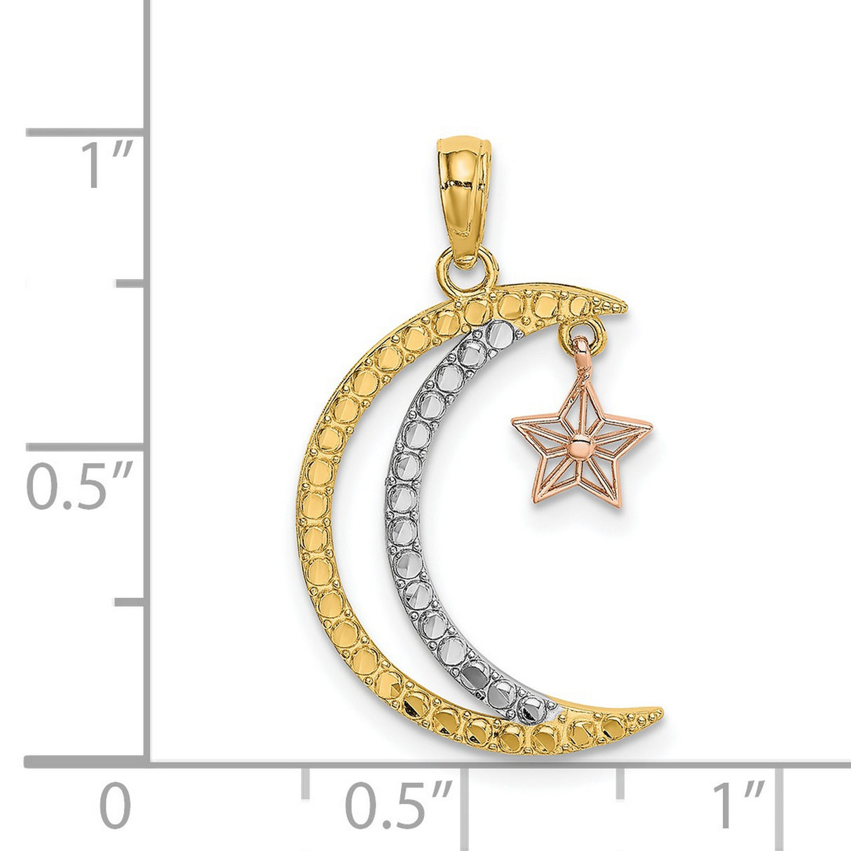 14k Two-Tone Gold Crescent Moon and Star Pendant, Islamic Celestial Charm for Women