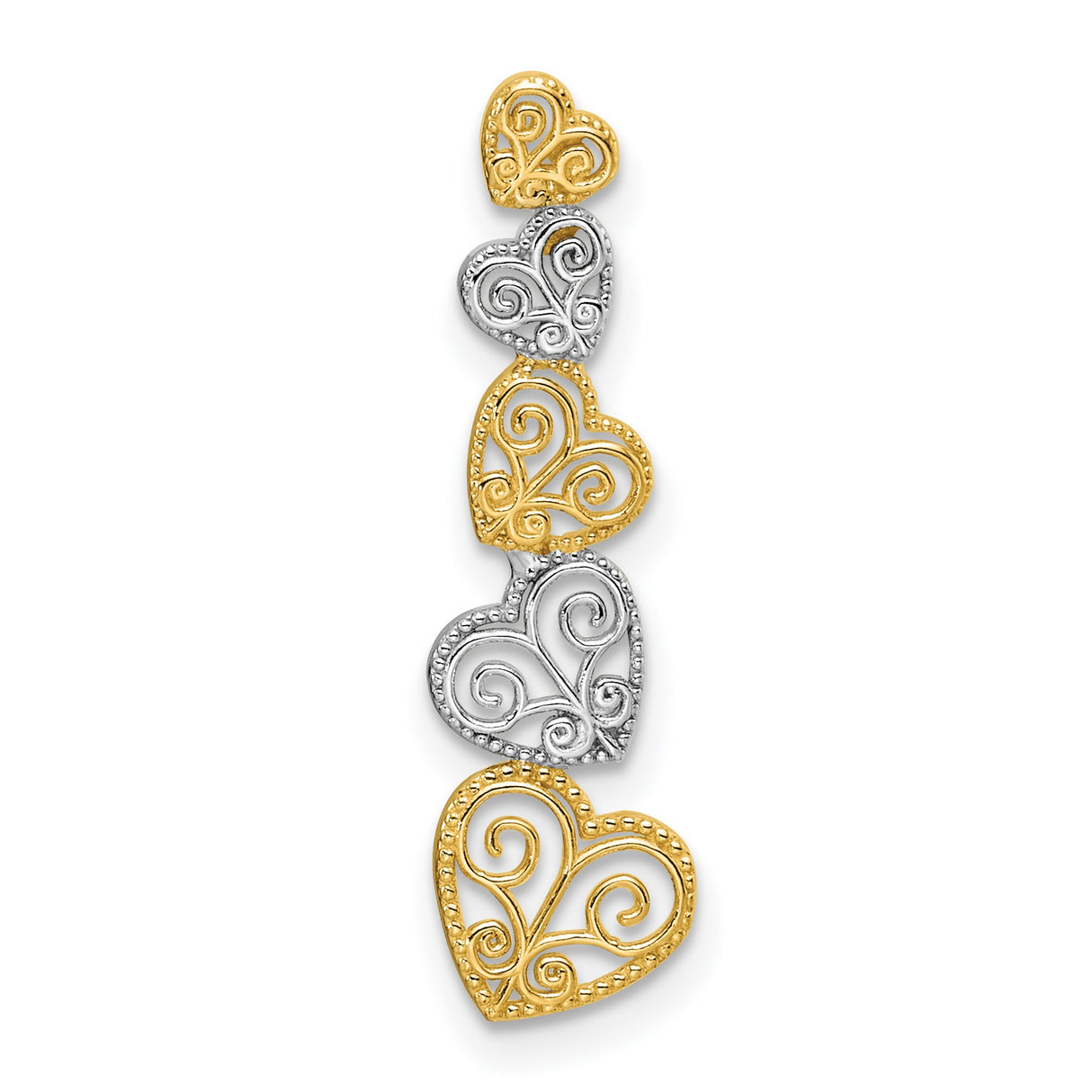 14k Two-Tone Gold Heart Pendant with Openwork Hearts and Scroll Filigree Design