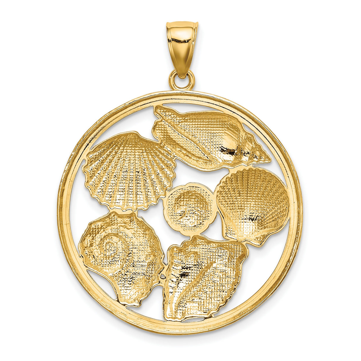 14k Multi-Tone Gold Sea Shell and Sand Dollar Pendant, Ocean Theme Jewelry for Women