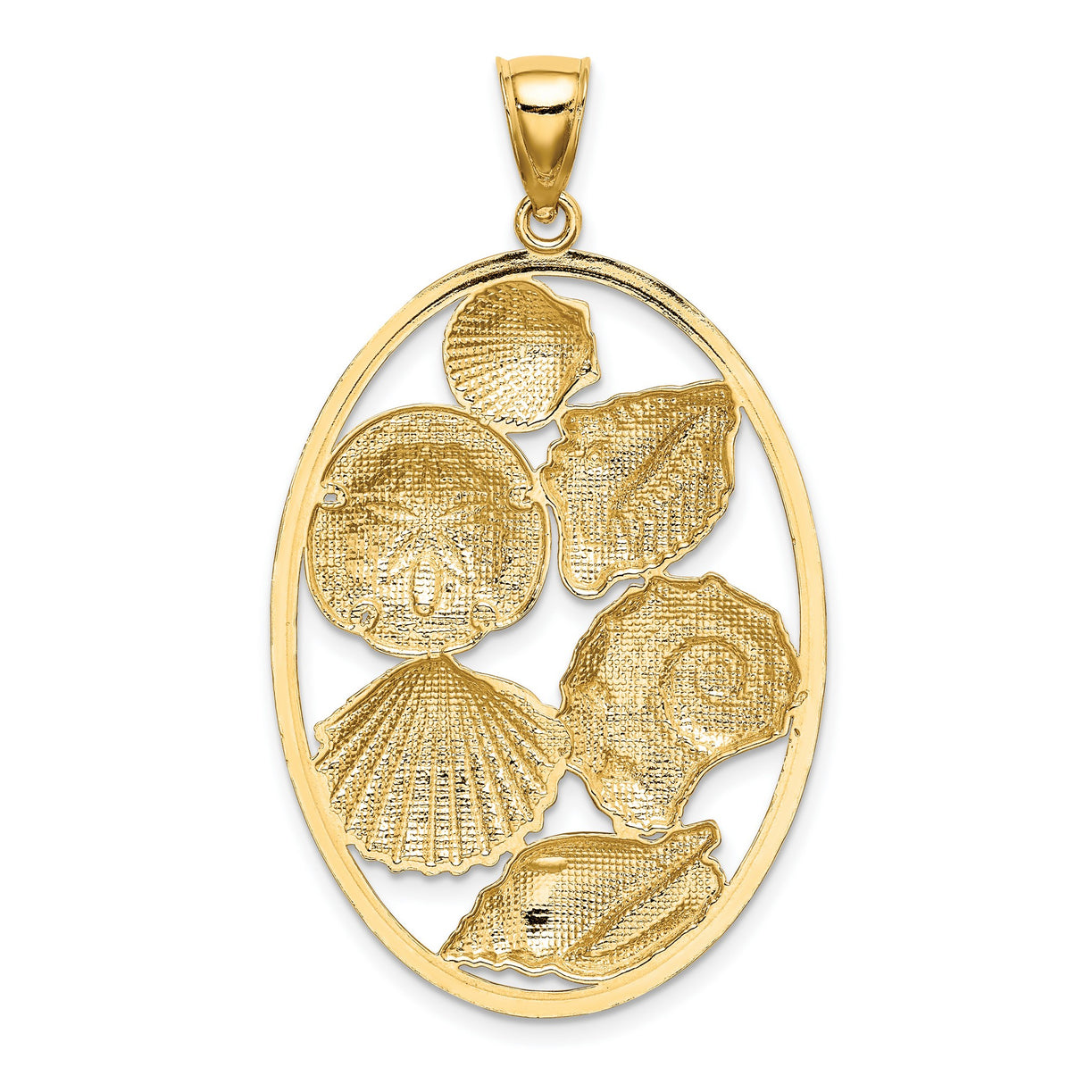 14k Multi-Tone Gold Oval Pendant with Seashell, Sand Dollar and Conch Shell Details