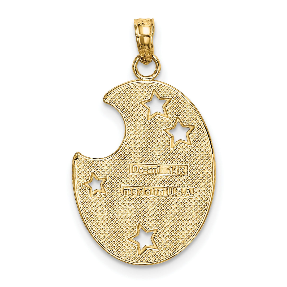 14k Yellow Gold and Rhodium Crescent Moon and Stars Pendant, Inspirational Celestial Charm for Women