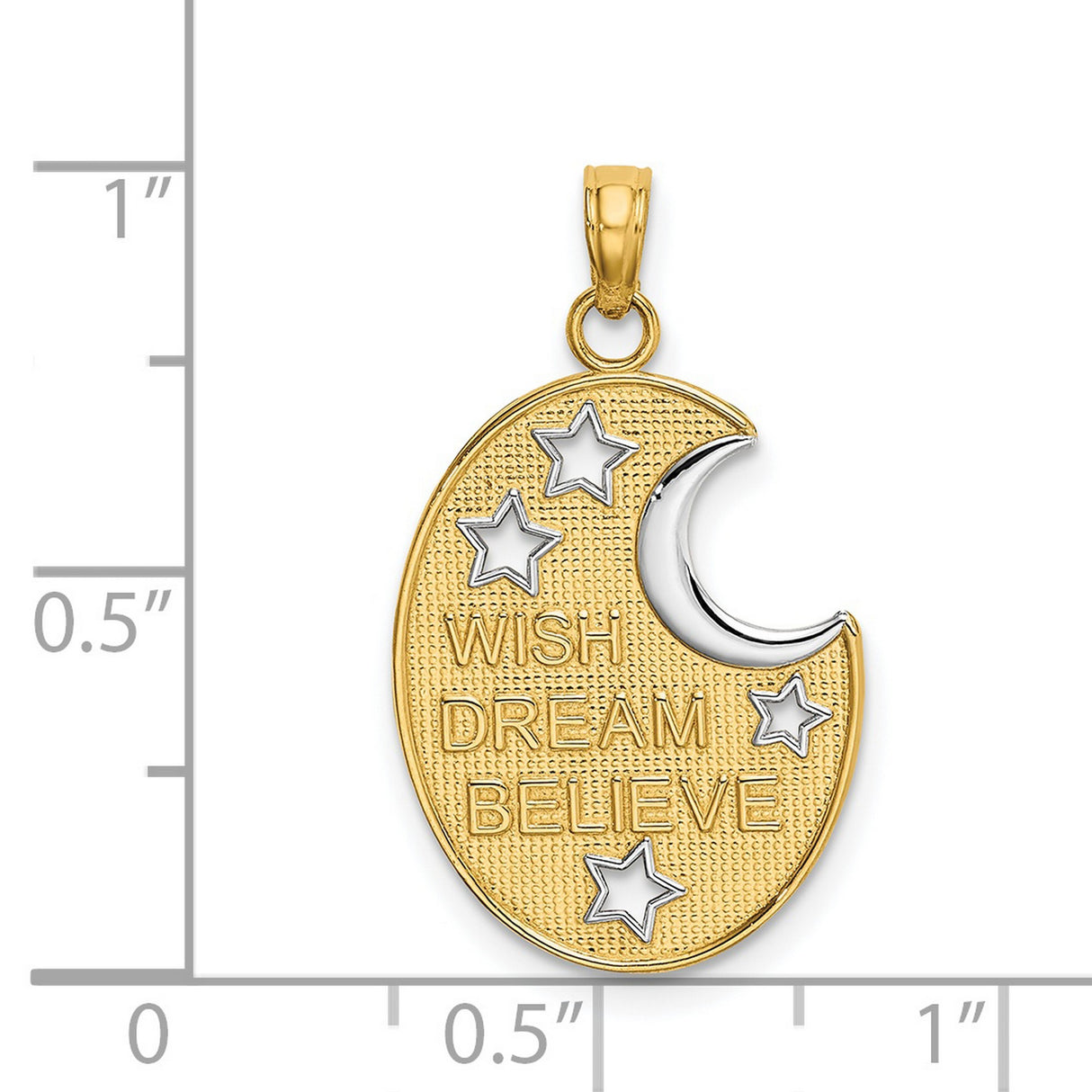 14k Yellow Gold and Rhodium Crescent Moon and Stars Pendant, Inspirational Celestial Charm for Women